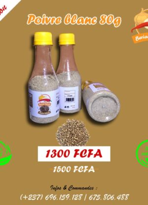 poivre blanc moulu naturel,épice douce et parfumée idéal pour assaisonner les viandes, les soupes, les grillades.